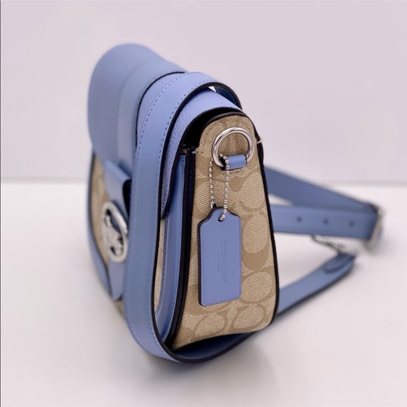 Coach Georgie Saddle Bag In Signature Canvas Light Khaki /Marble Blue - Picture 4 of 12